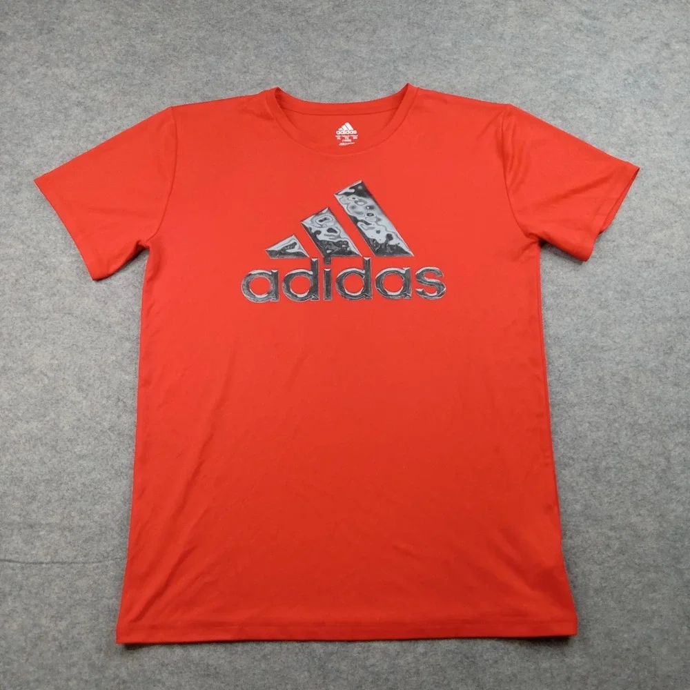 Adidas Shirt Boys Youth XL‎ 18/20 Red Short Sleeve Graphic Logo Athletic Tee